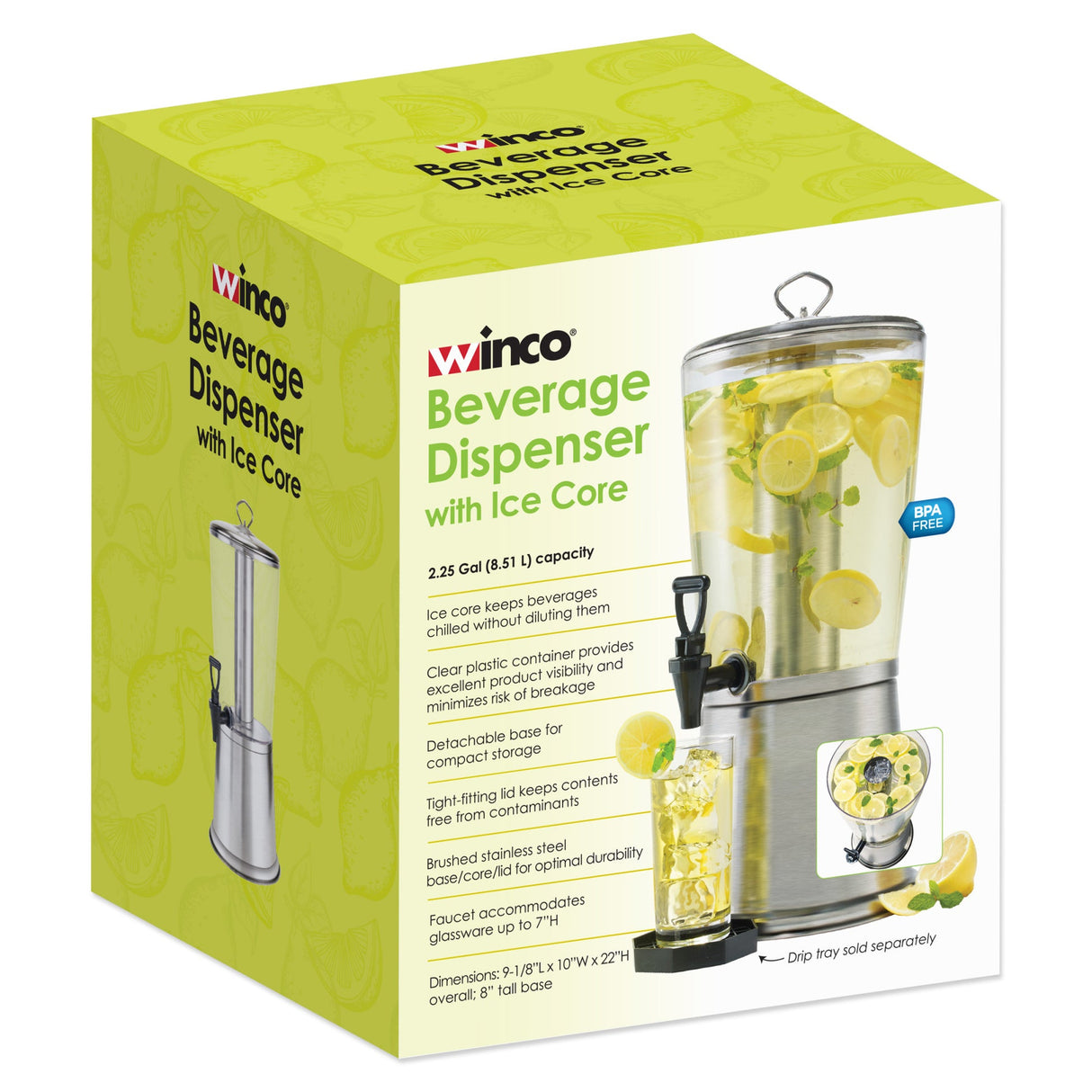 Cold Beverage Dispenser with Ice Core and Hands-Free Faucet