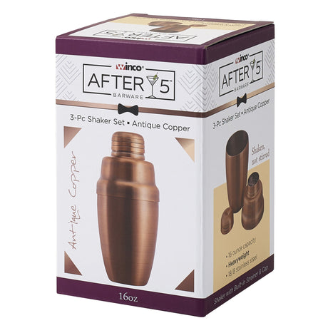 After5 16 oz Bar Shaker, 3 Piece Set, Antique Copper