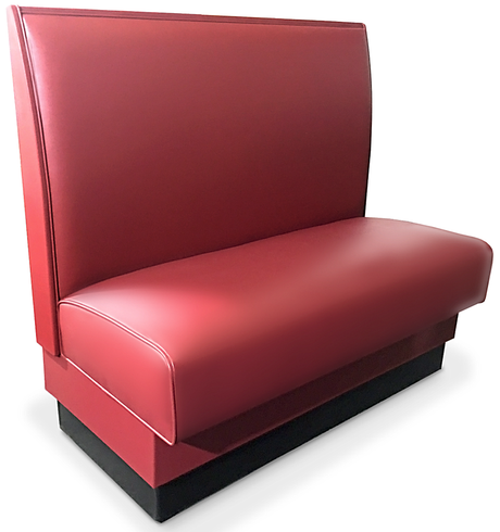 Red upholstered leather restaurant booth, 42 inch back