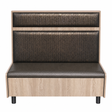 Oak panel restaurant booth with embossed upholstery, front view