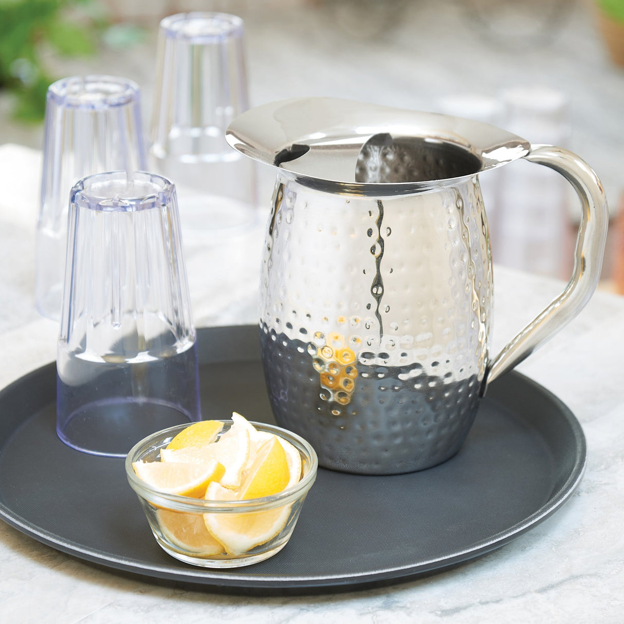2 Qt Hammered S/S Bell Pitcher with Ice Guard