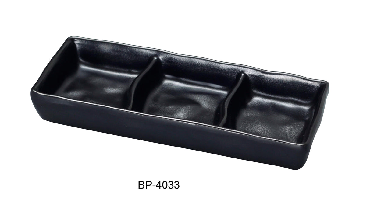 Yanco BLACK PEARL 7" X 2 1/2" TRIPLE SAUCE DISH 2 OZ EACH