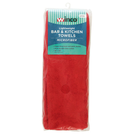 Microfiber Towel, 16" x 16", 6pcs/pk, Red